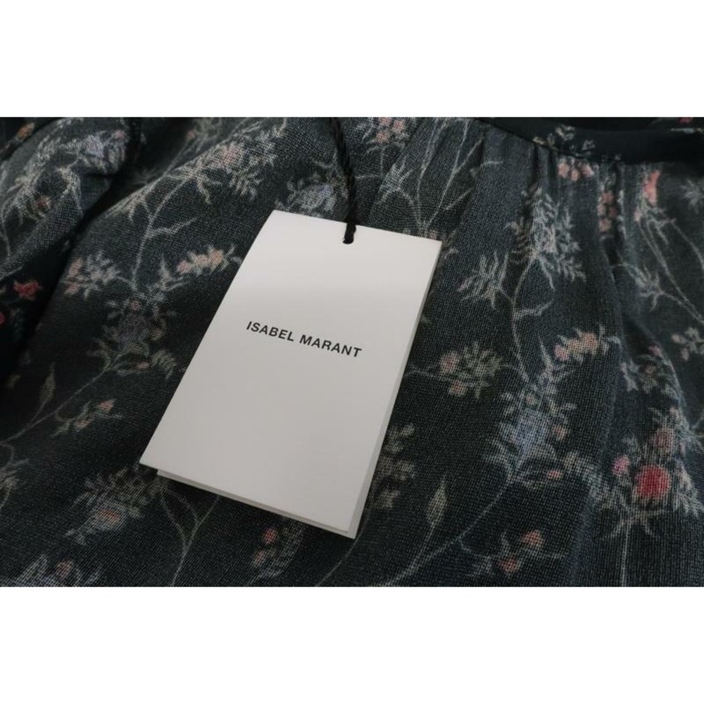 Isabel Marant Dress Taos Black Floral Print Stretch Silk Size 38 Open Back NEW - Picture 2 of 7
